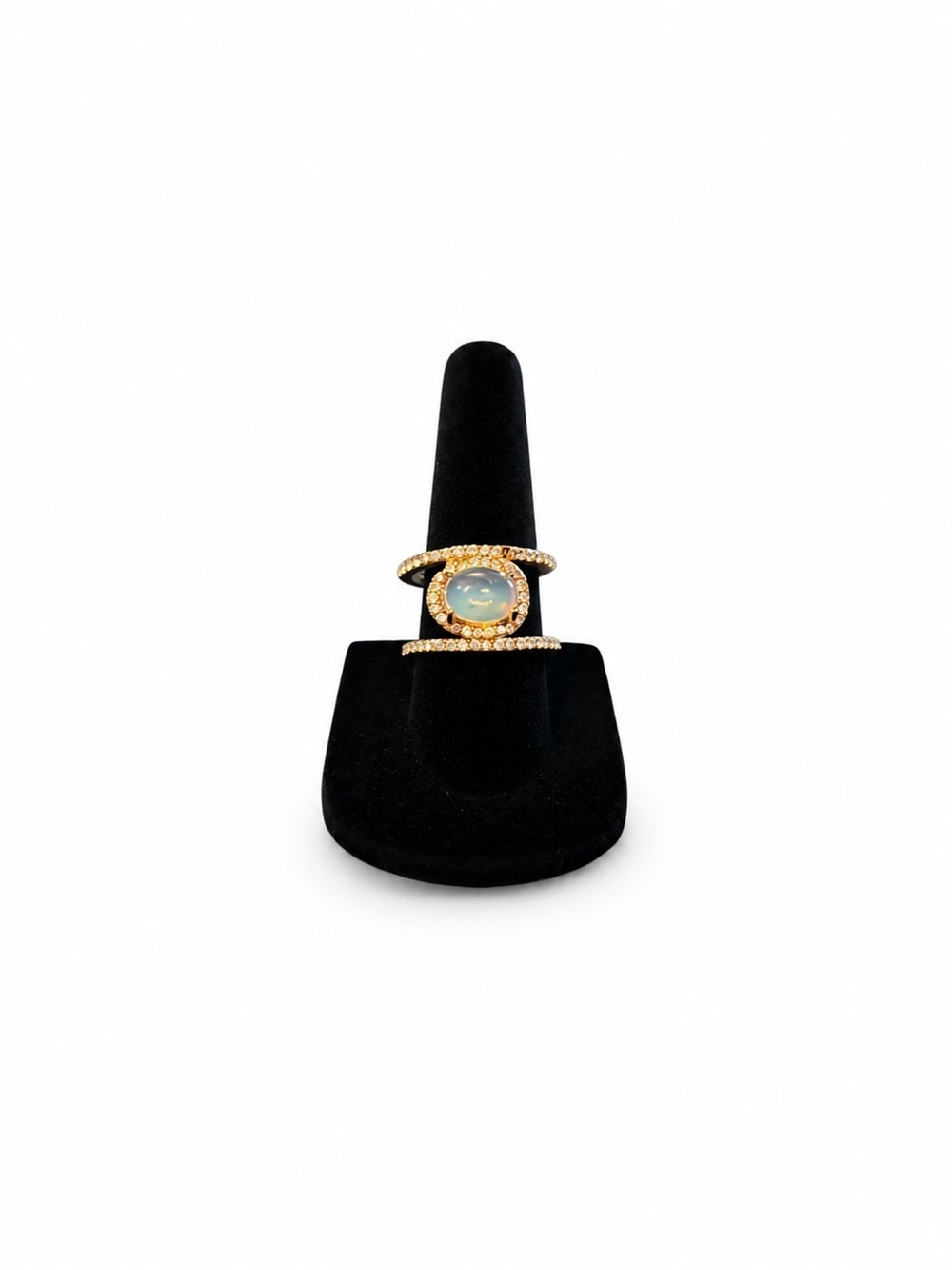 Opal Iridescent Gold Double Band Crystal Oval Gemstone Size 7 Women’s Ring